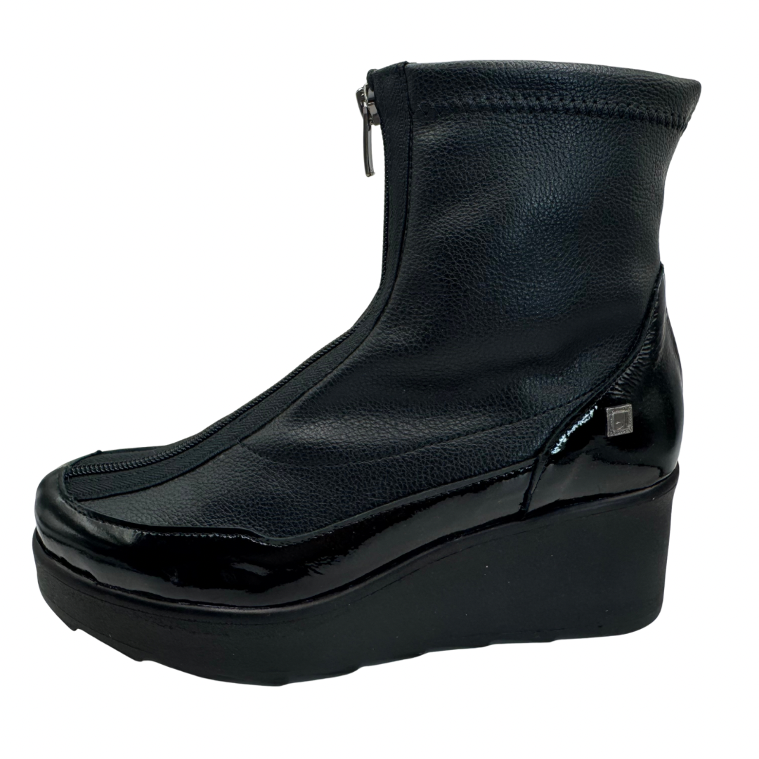 Jose Saenz Black Wedge Boots with Patent Detail
