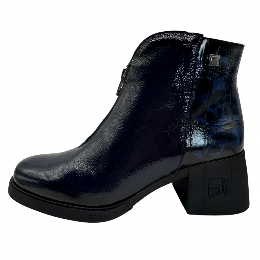 Jose Saenz Navy &amp; Leopard Print Patent Heeled Boots