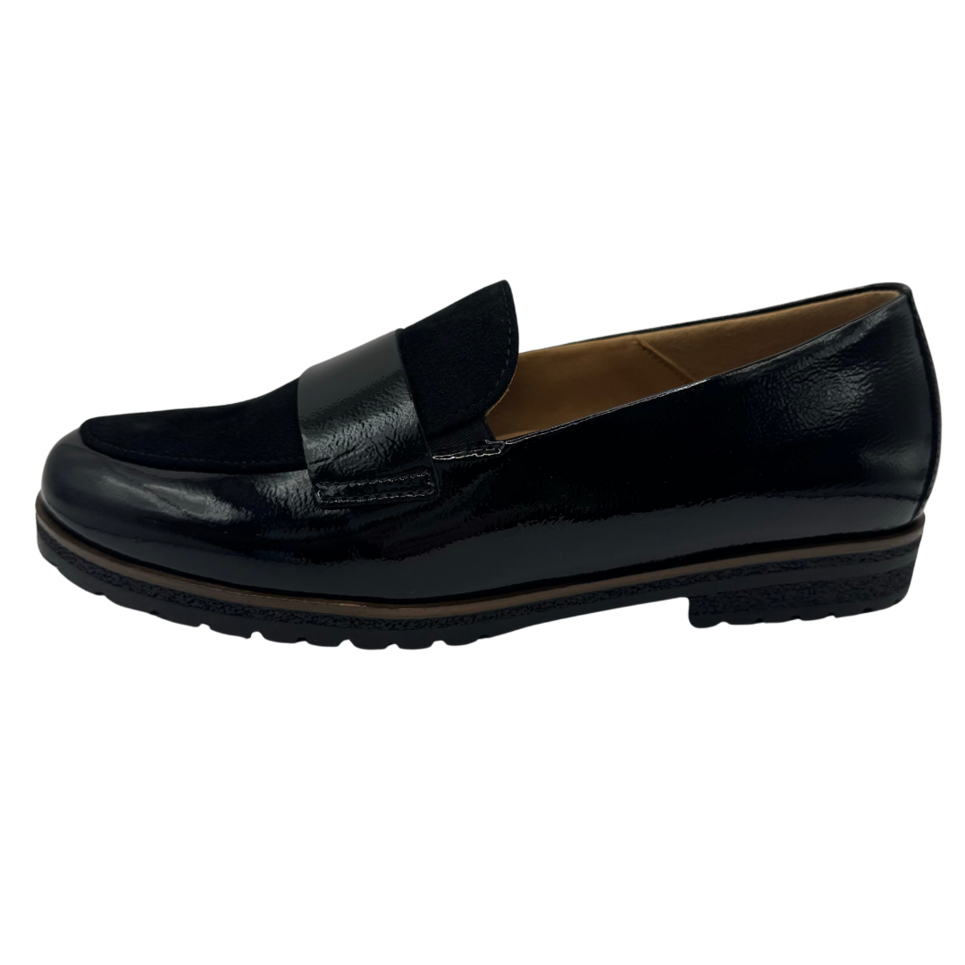 Gabor Black Patent Loafers with Suede Detail