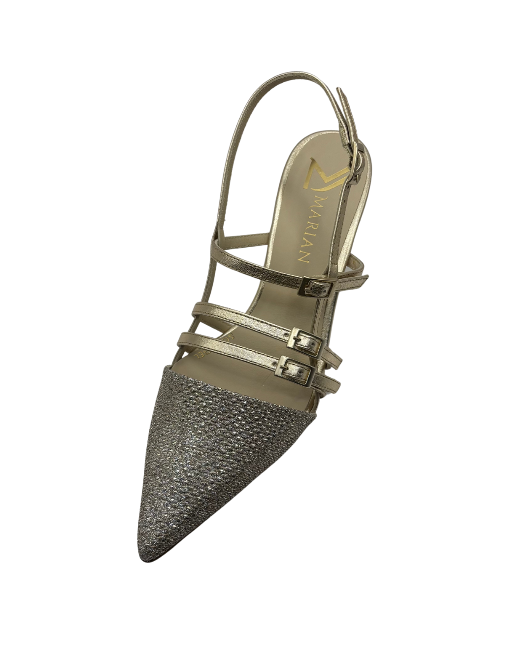 Marian Gold Sparkle Slingback Heel with Buckle Detail