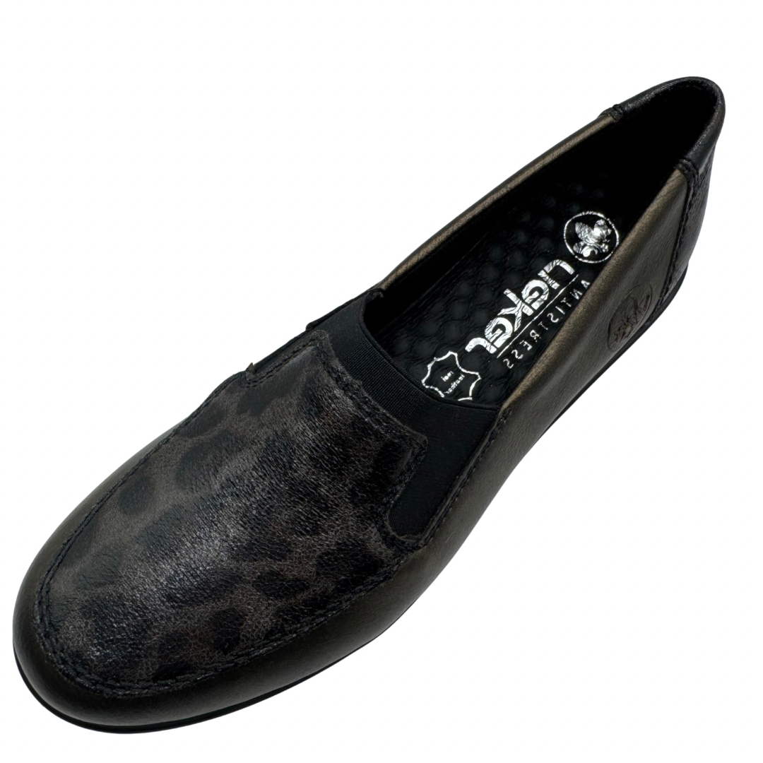 Rieker Bronze &amp; Leopard Print Wedged Loafers