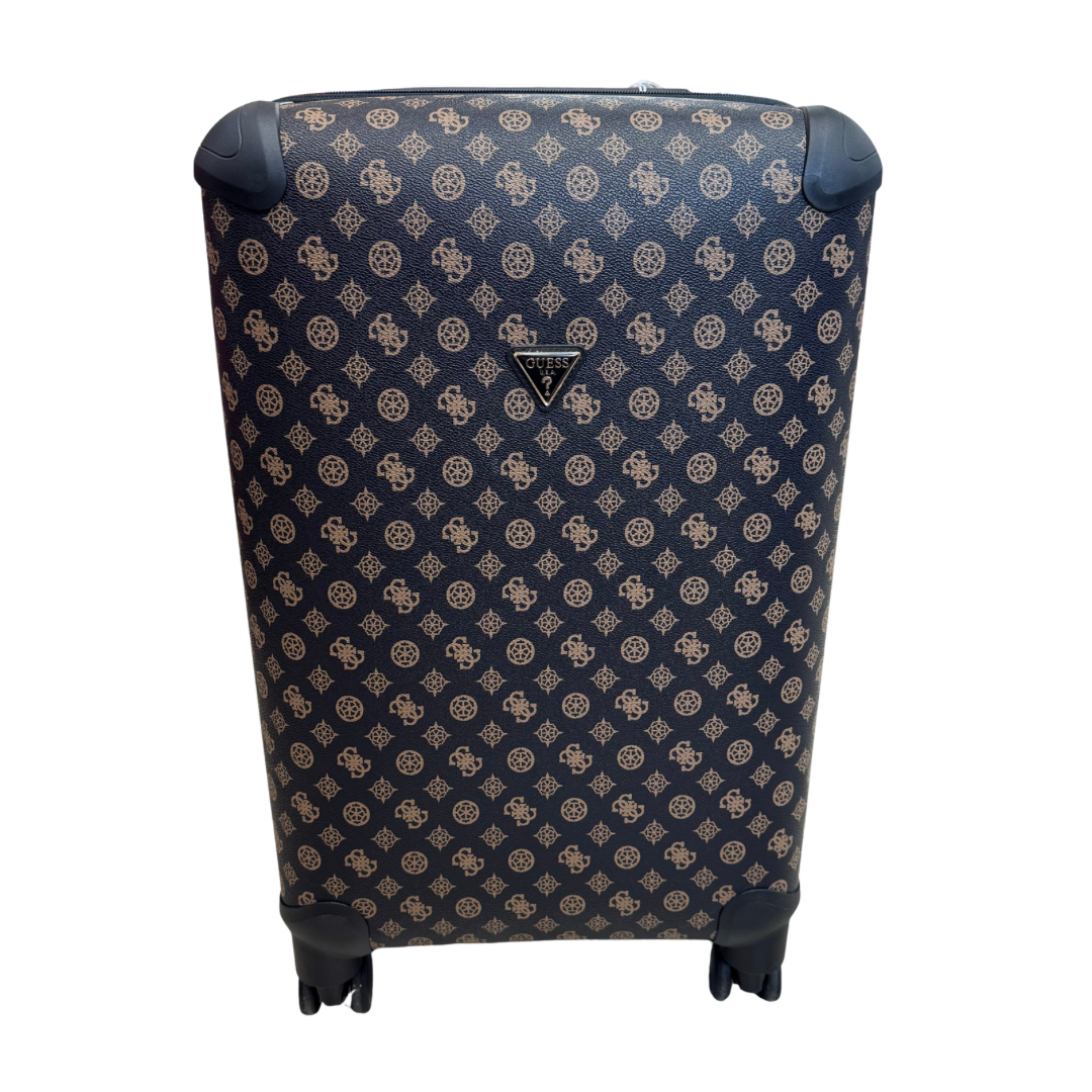Guess Medium Dark Brown Logo Print Hard Shell Suitcase