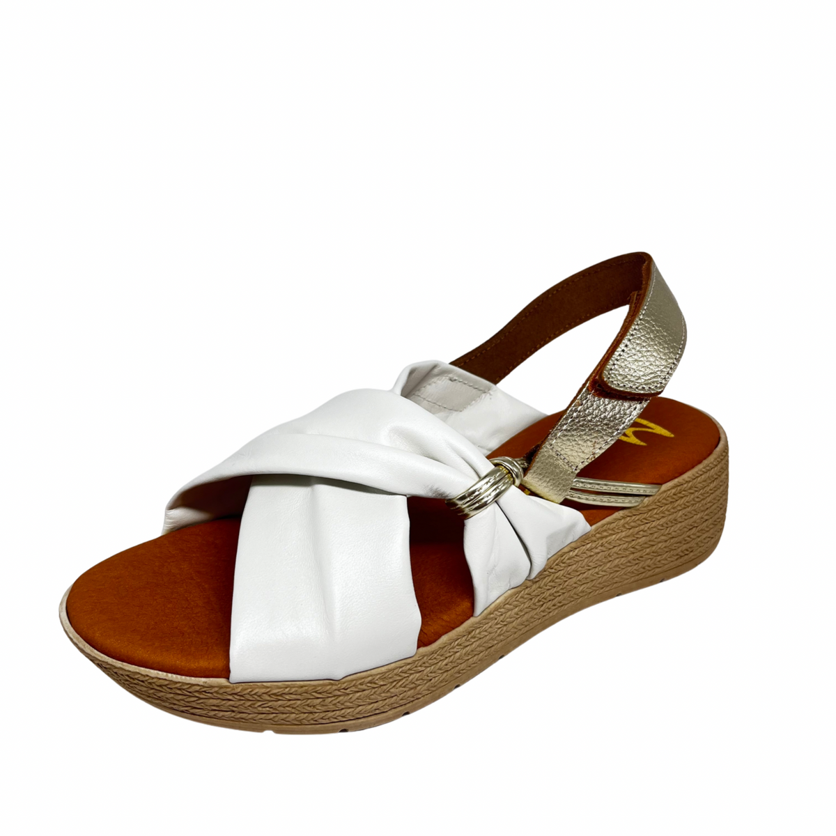 Marila Leather Wedge Sandal With White Crossover
