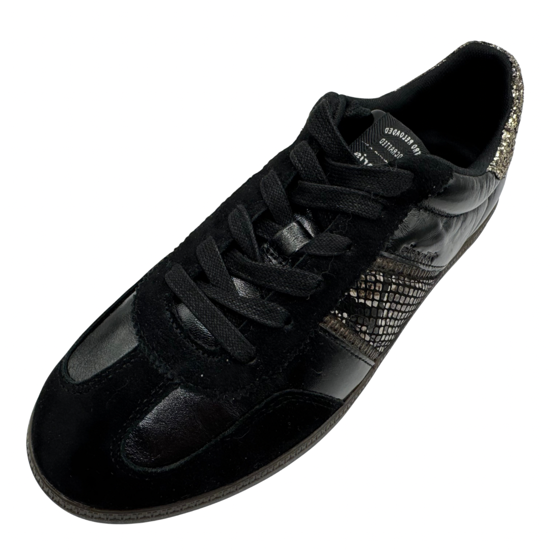 Tamaris Black Trainers with Snake Print Detail