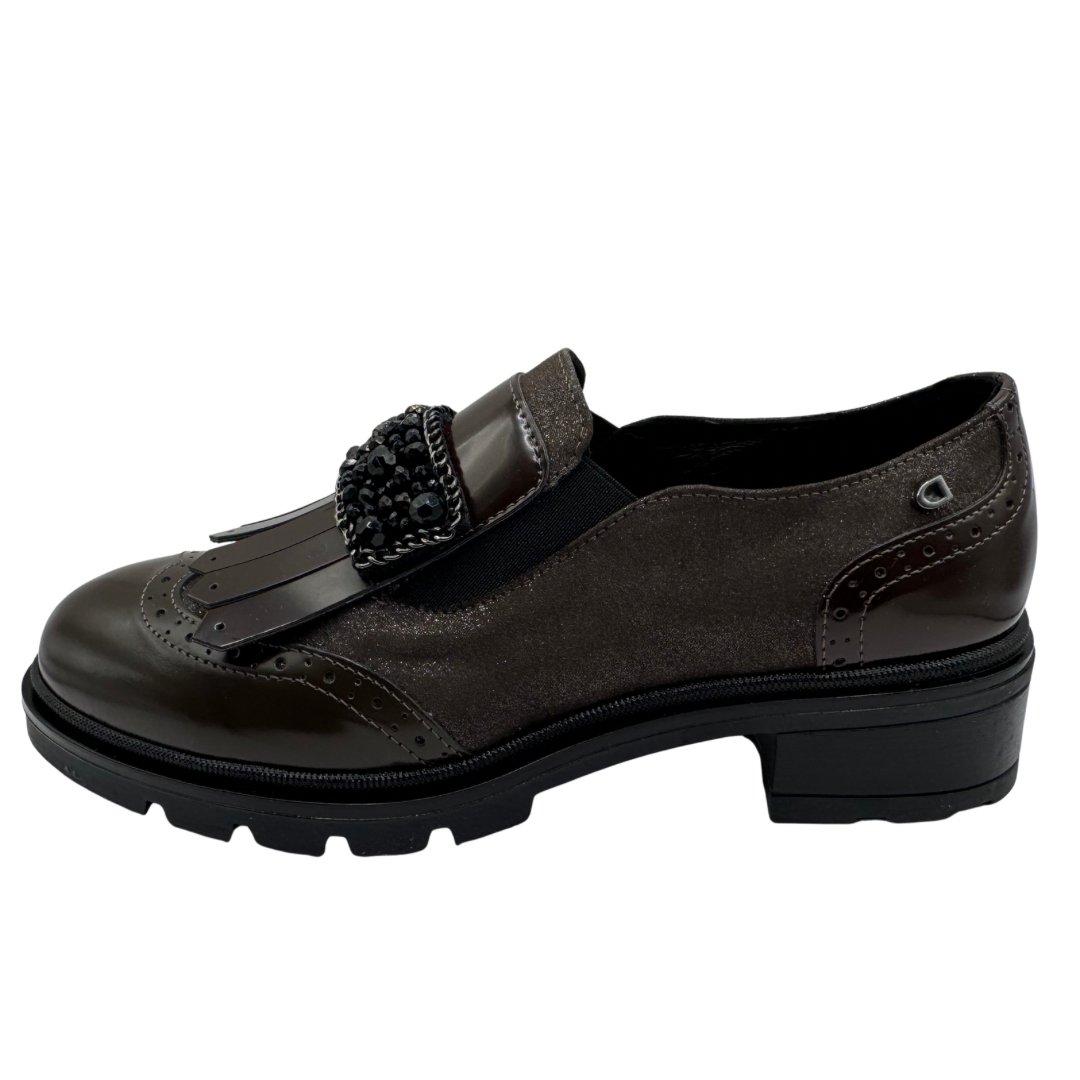 Donna Serena Dark Brown Loafers with Shimmer Detail