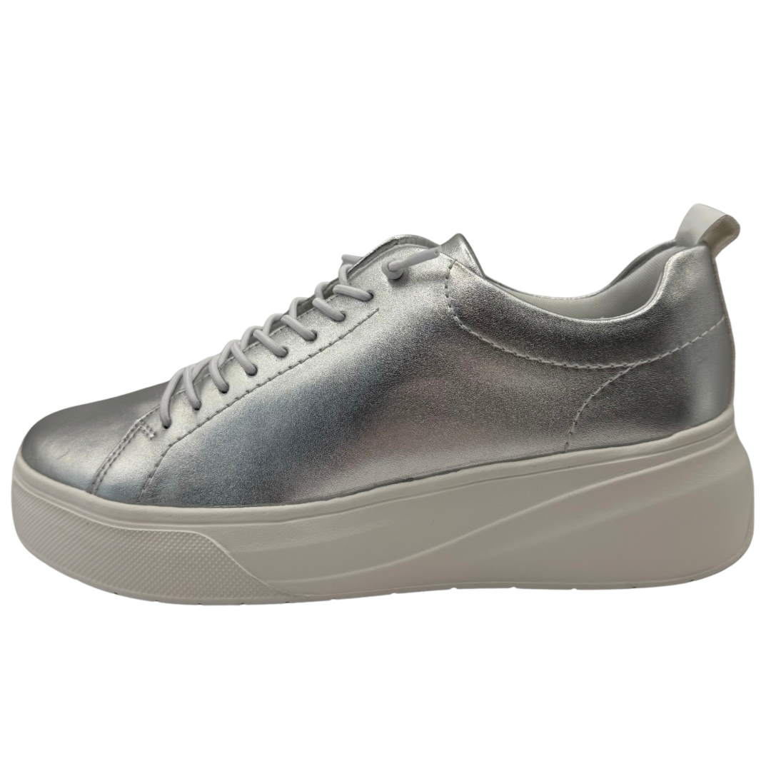 Rieker Platinum Silver Platform Leather Trainers