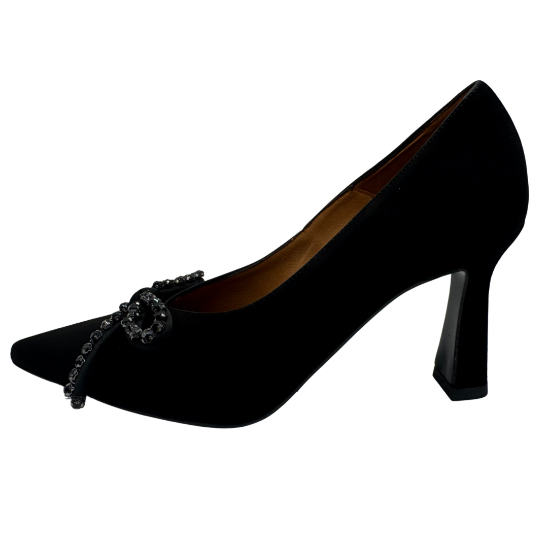 Marian Black Heels with Diamanté Bow Detail