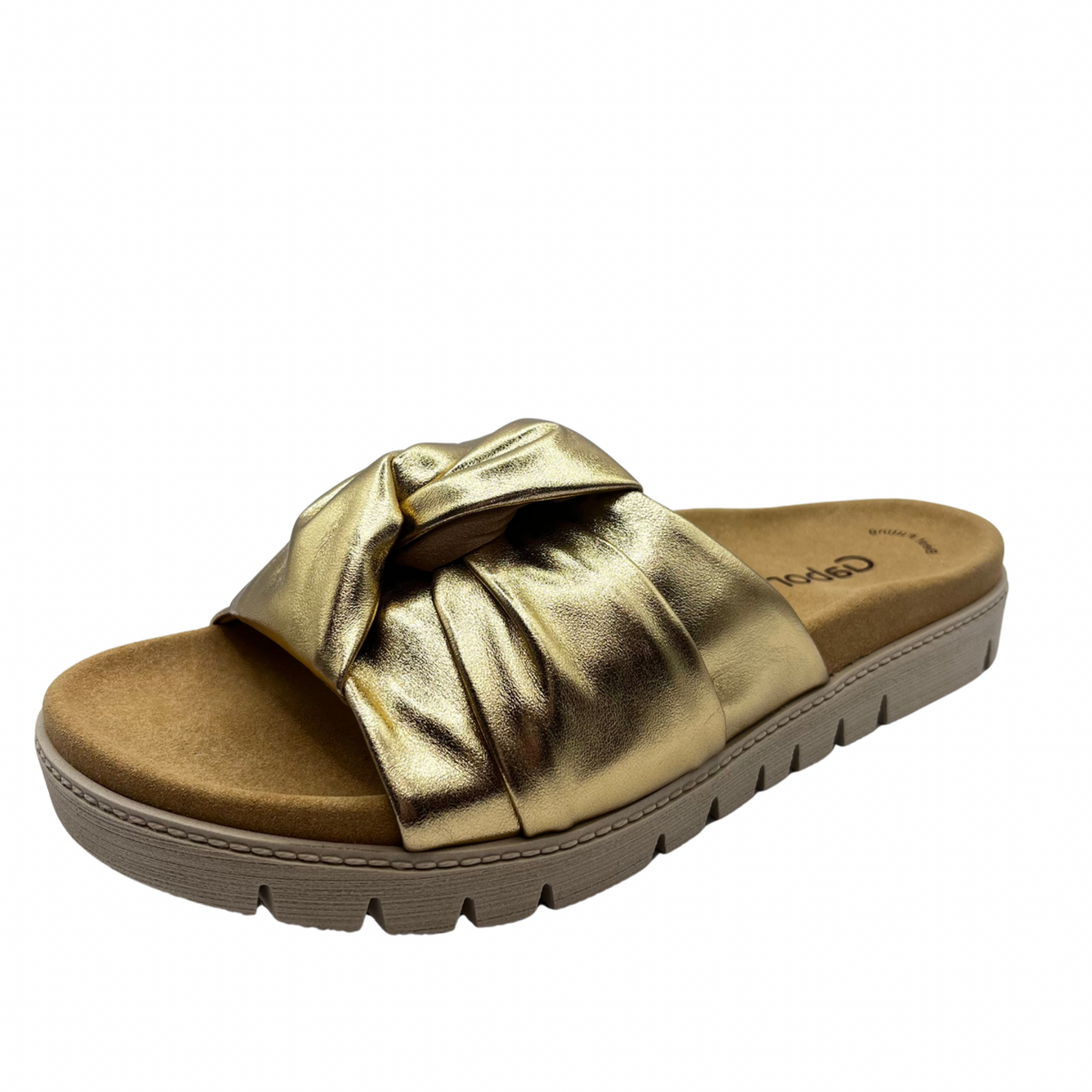 Gabor Gold Leather Slider Sandal