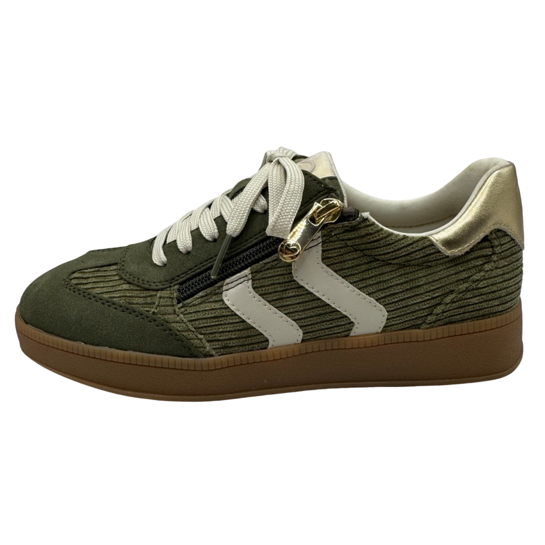 Marco Tozzi Khaki Corduroy Trainers with Side Zip