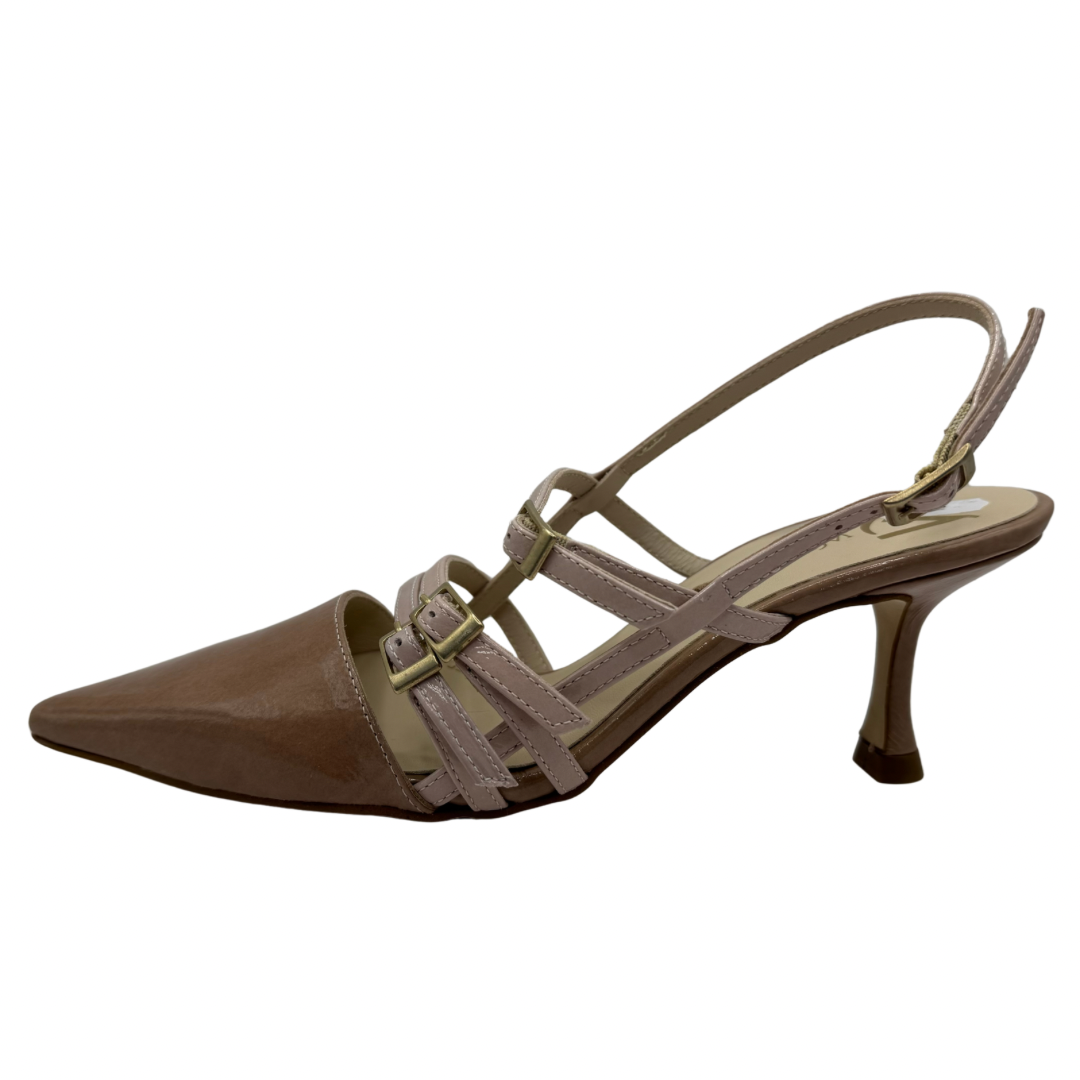 Marian Nude Patent Kitten Heel with 3 Buckle Straps