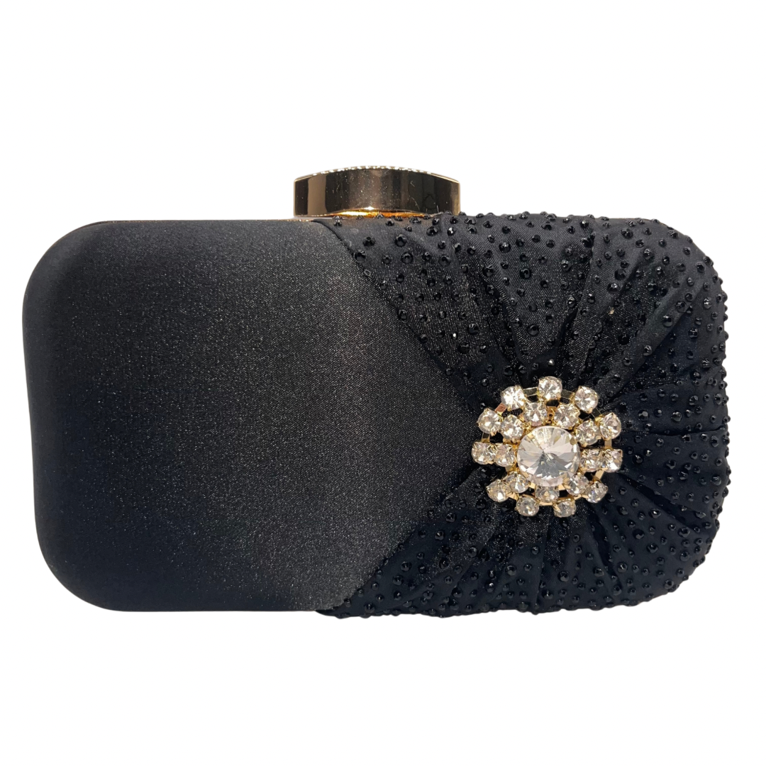 Black Shimmer Clutch with Diamantés and Jewel