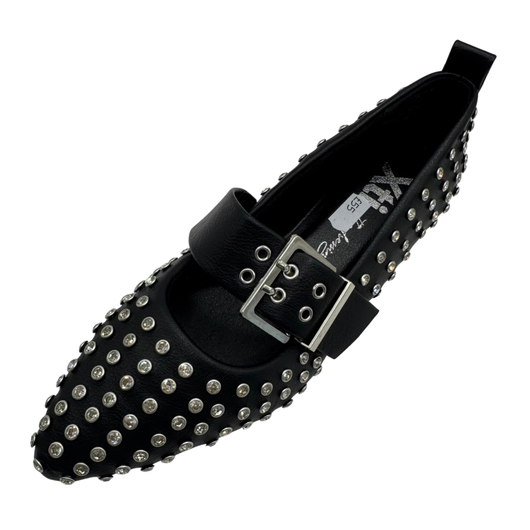 Xti Black Shoes with Buckle Strap and Stud Detail