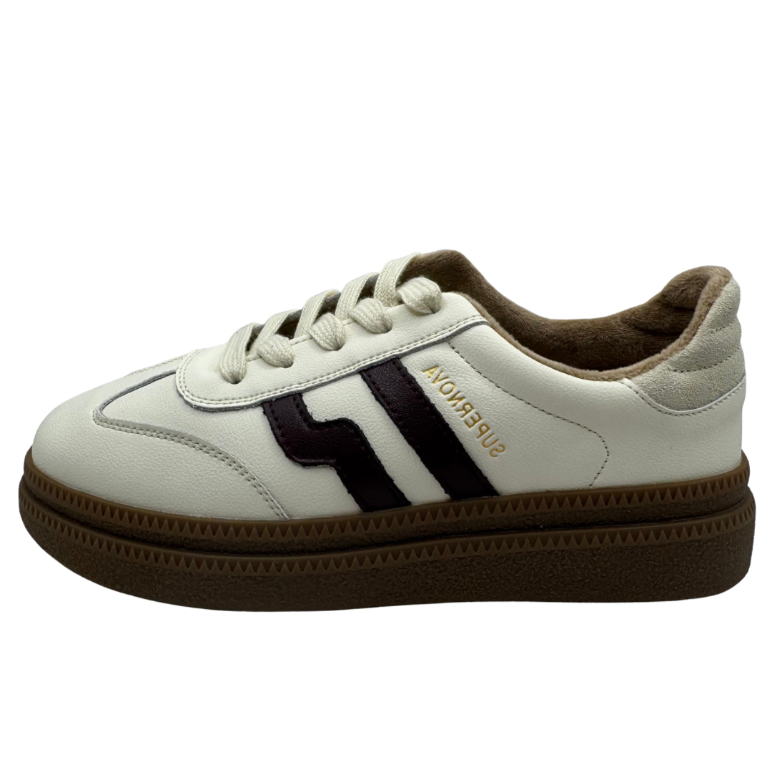 Drilleys Off White &amp; Burgundy Platform Trainers