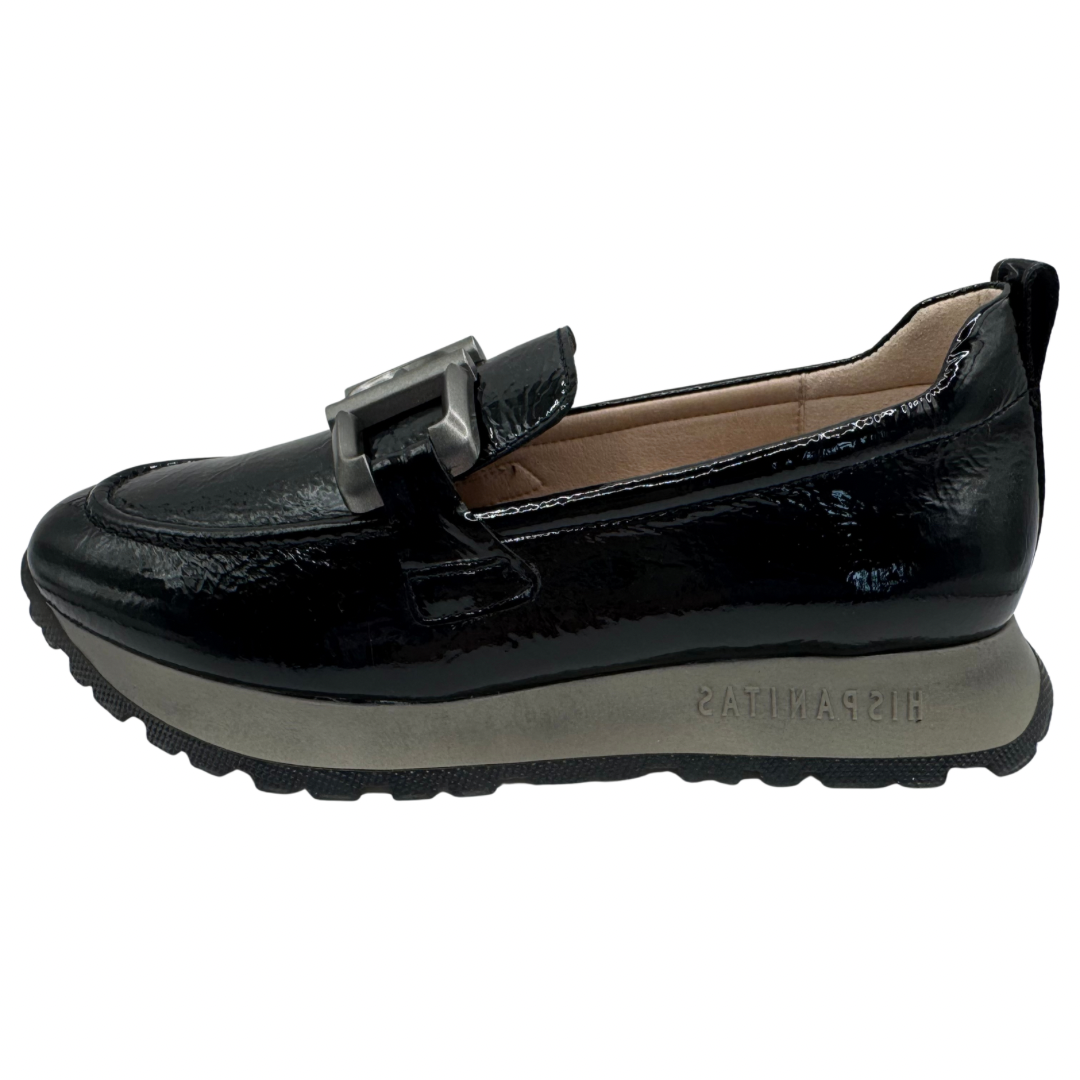 Hispanitas Black Patent Loafers with Buckle Detail