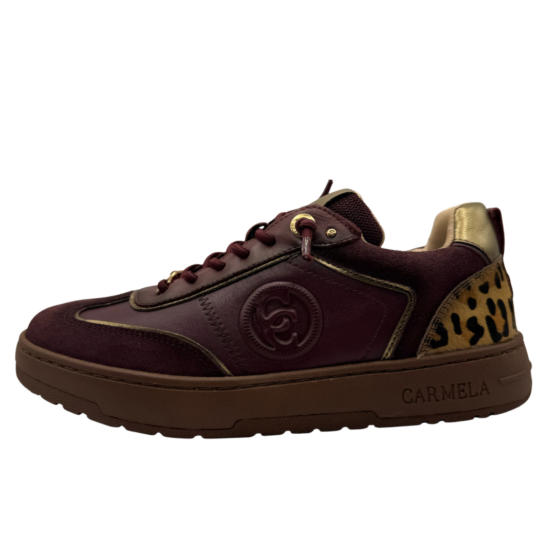 Carmela Burgundy &amp; Leopard Print Trainers