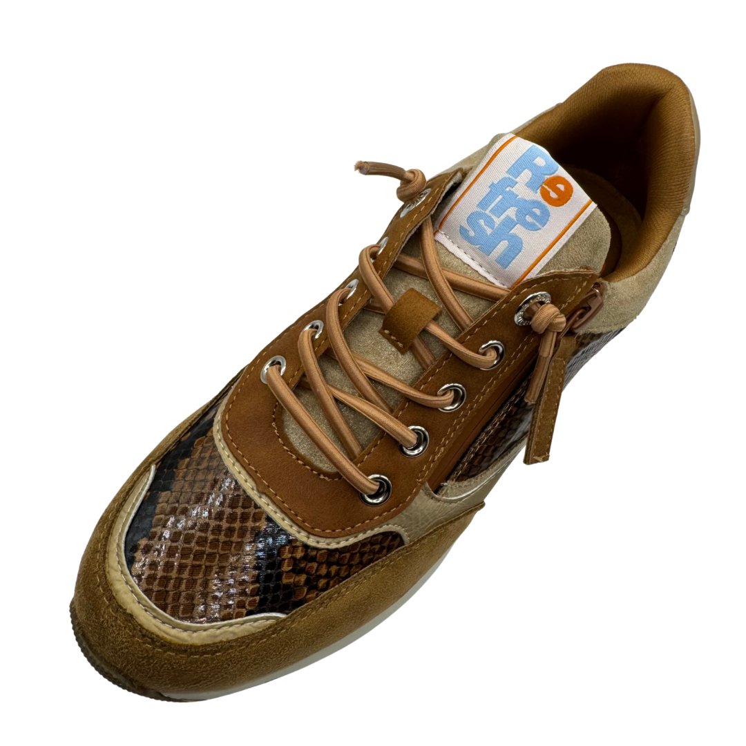 Refresh Brown, Blue &amp; Snake Print Trainers with Elasticated Laces and Side Zip