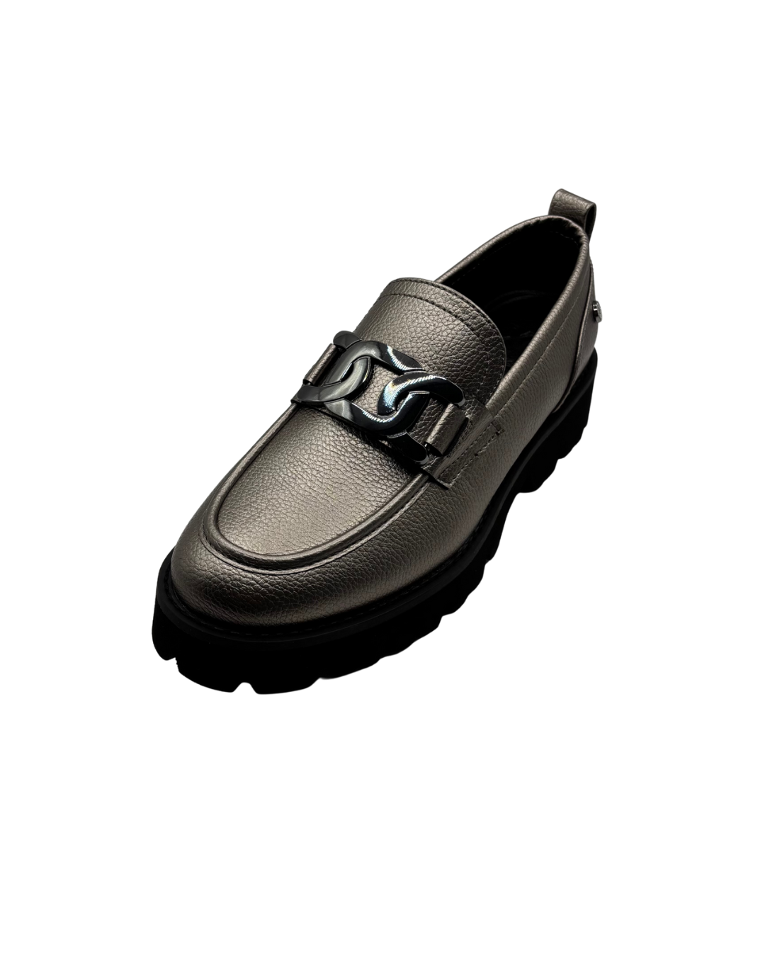 XTI Pewter Platform Loafer with Buckle Detail