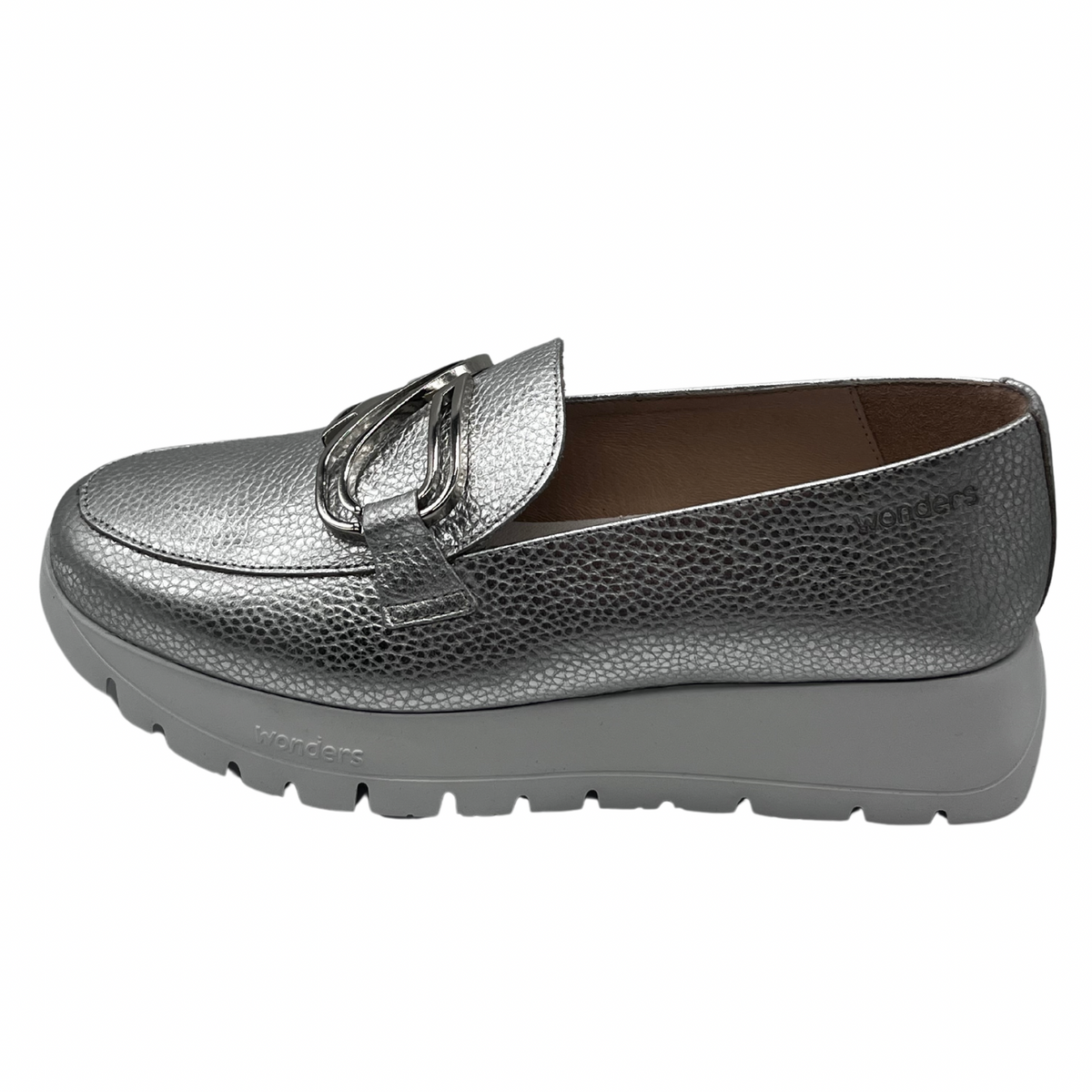 Wonders Silver Metallic Leather Loafers