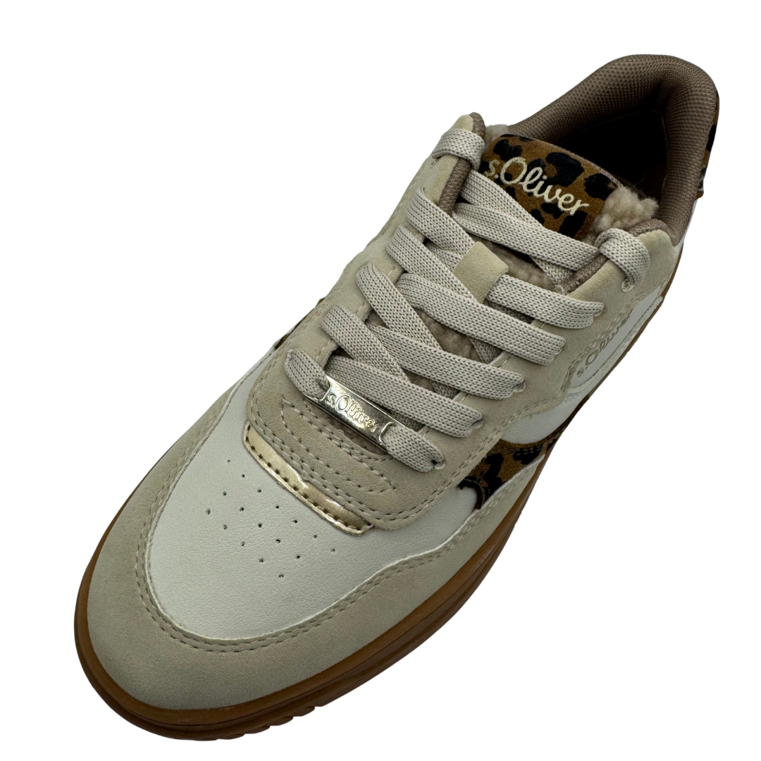 S Oliver Beige &amp; Leopard Print Trainers