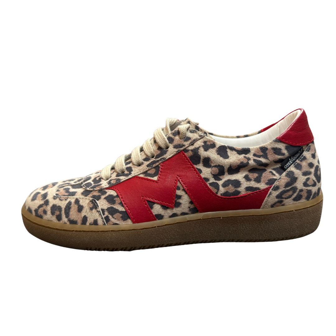 Marco Moreo Leopard Print Trainers with Red Detail