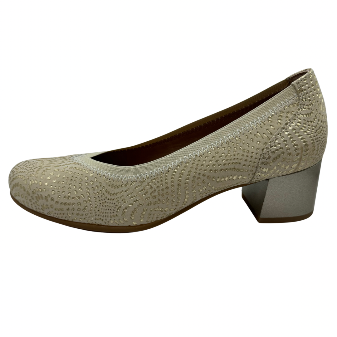 Pitillos Taupe and Gold Block Heel Shoes