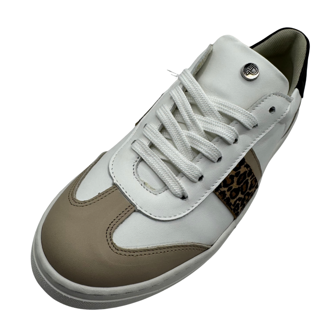 Pitillos White, Beige &amp; Leopard Print Trainers