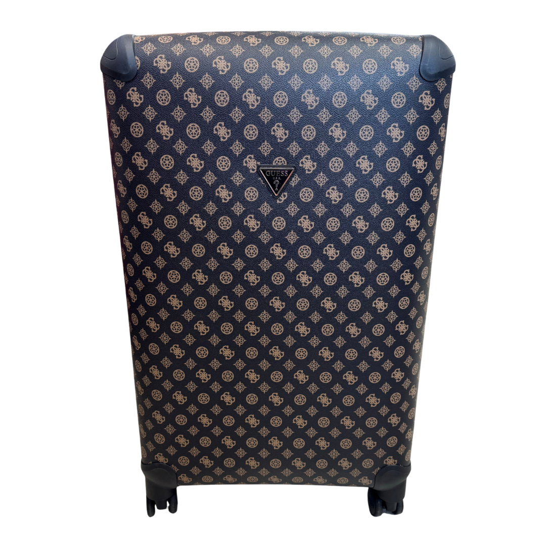 Guess Large Dark Brown Logo Print Hard Shell Suitcase