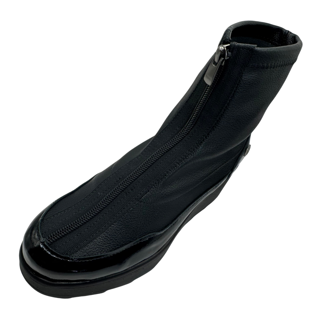 Jose Saenz Black Wedge Boots with Patent Detail