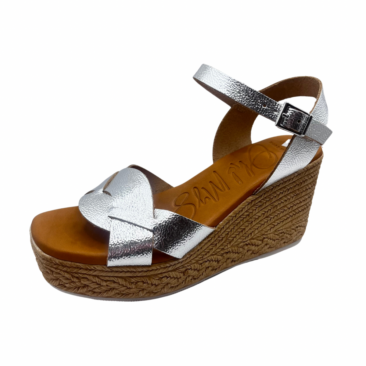 Oh My Sandals Woven Wedge Leather Silver Sandal