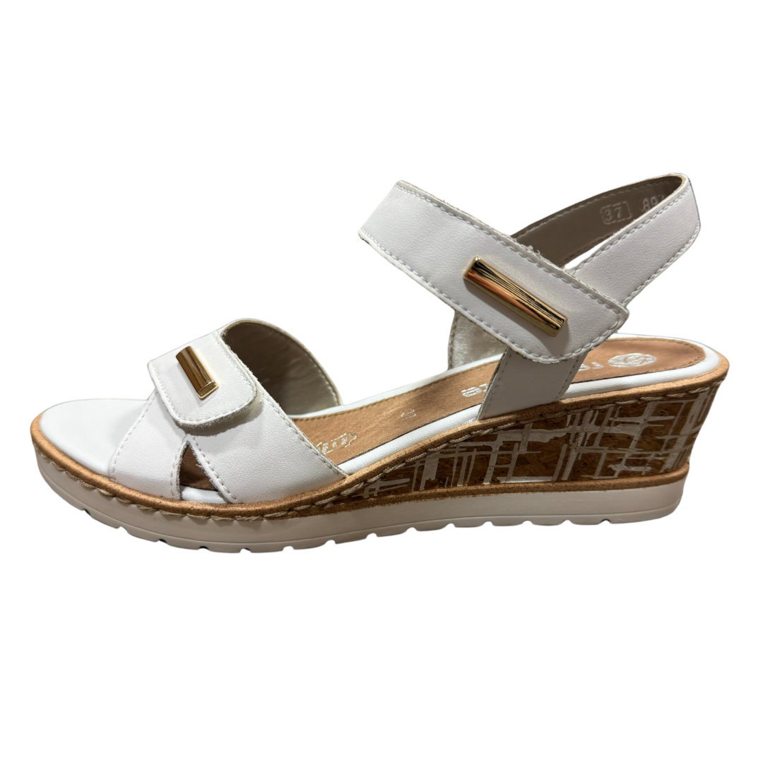 Remonte White Wedge Sandals with Velcro Straps