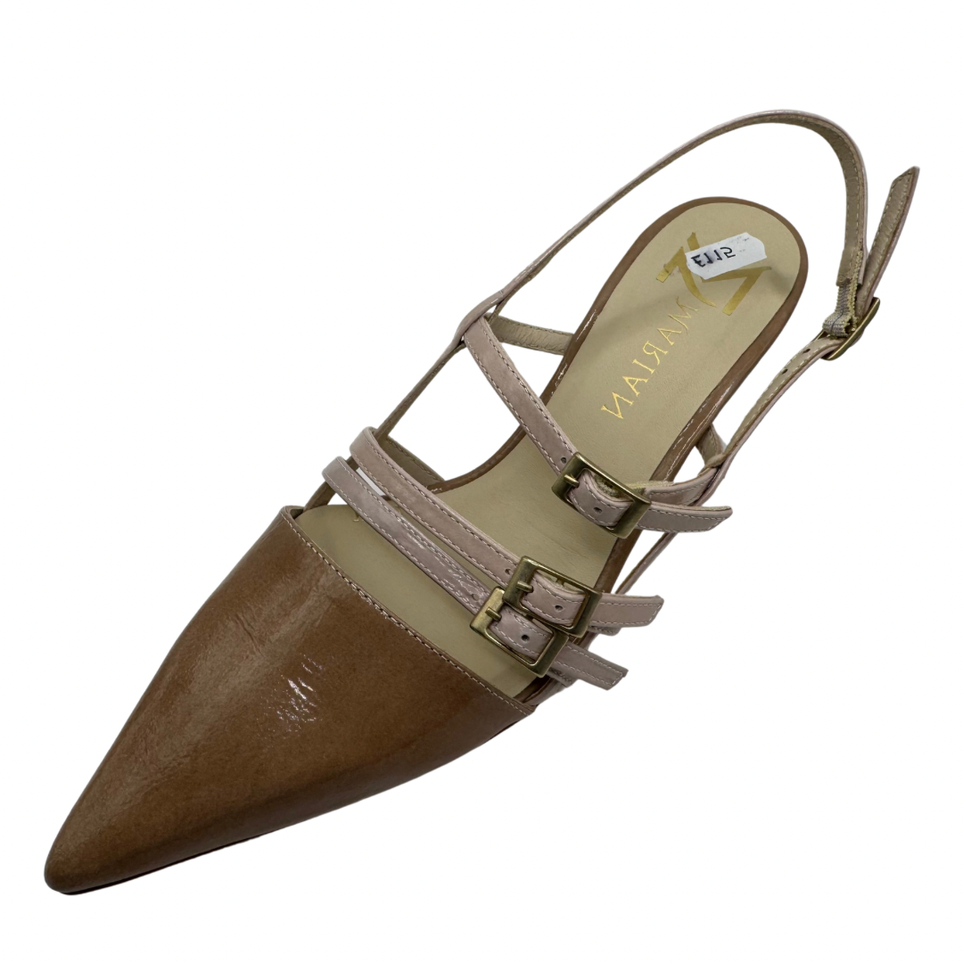 Marian Nude Patent Kitten Heel with 3 Buckle Straps