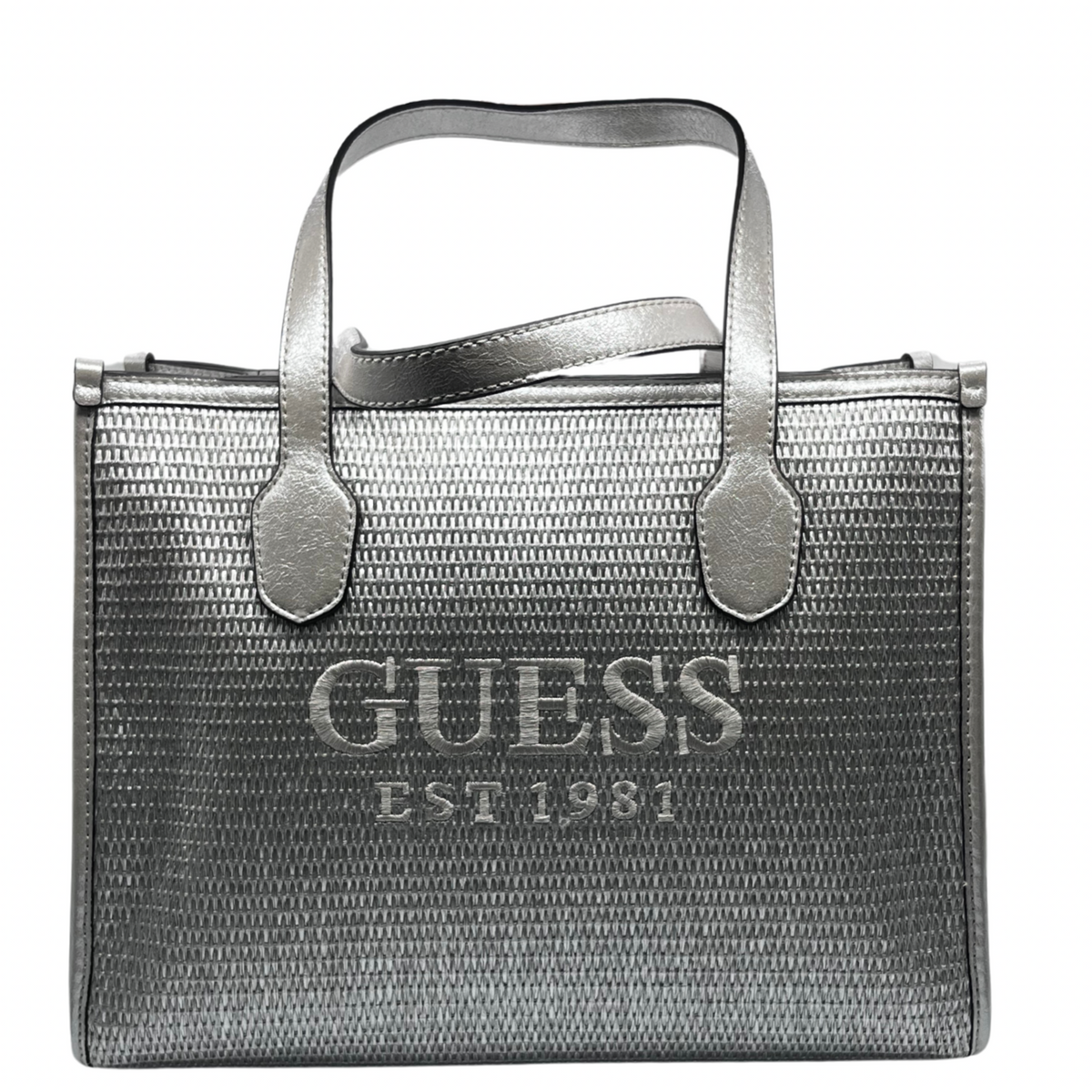 Guess Silver Woven Handbag