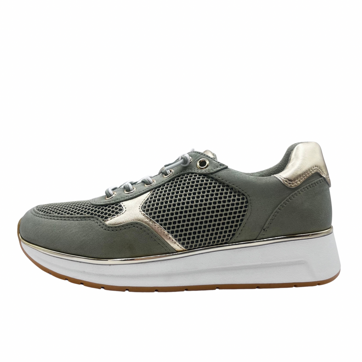 Marco Tozzi Sage Green Trainer With Gold