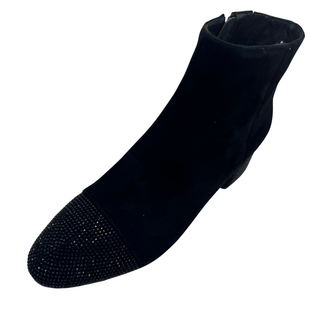Loretta Vitale Black Suede Boots with Diamnte Heel &amp; Toe