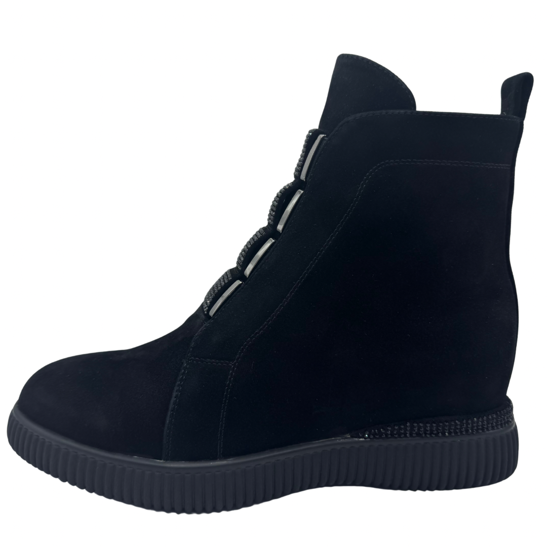 Loretta Vitale Black Suede Boots with Diamnte Detail