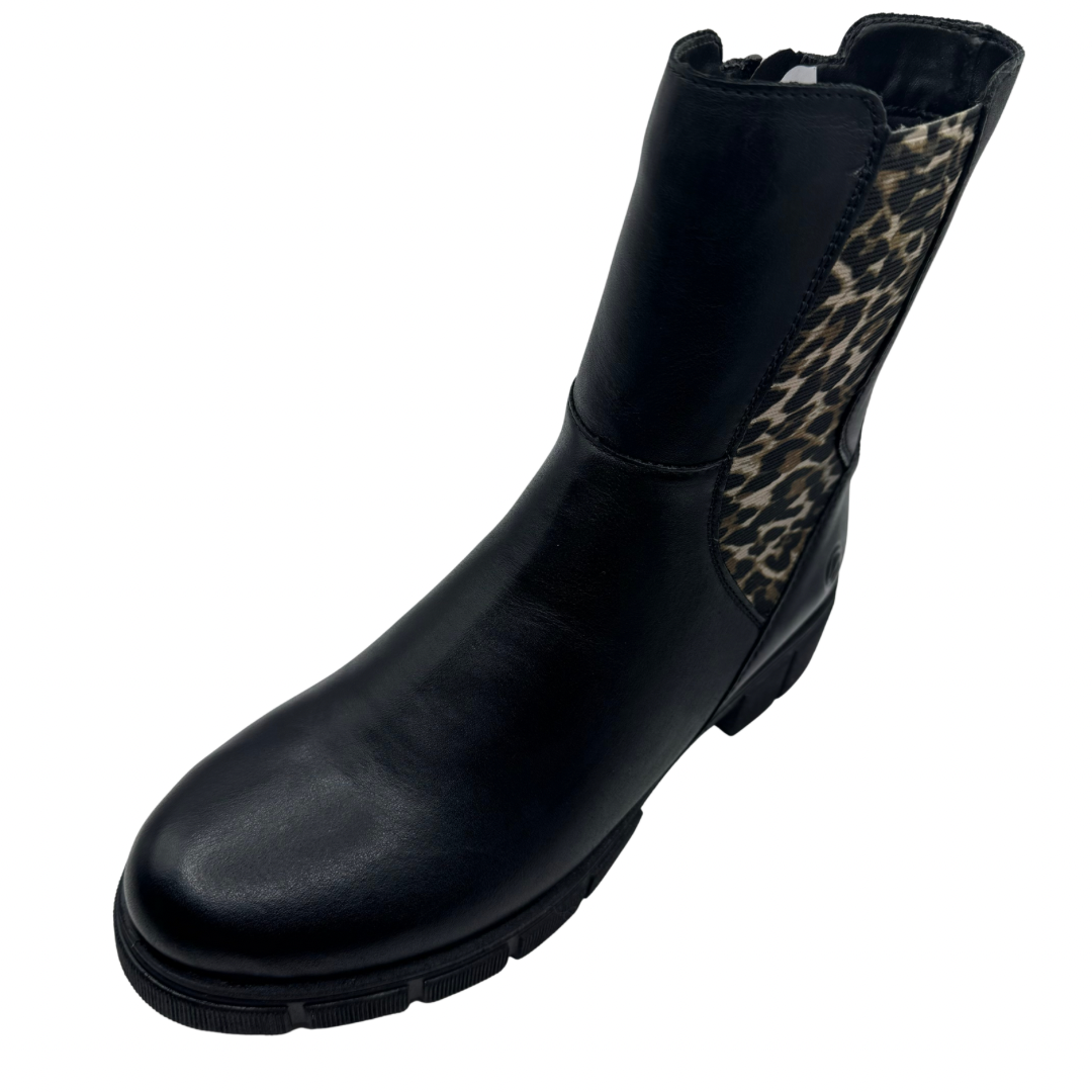 Remonte Black &amp; Leopard Print Boots with Fleece Lining