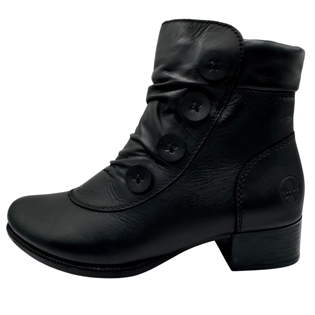 Rieker Black Heeled Boots with Button Detail