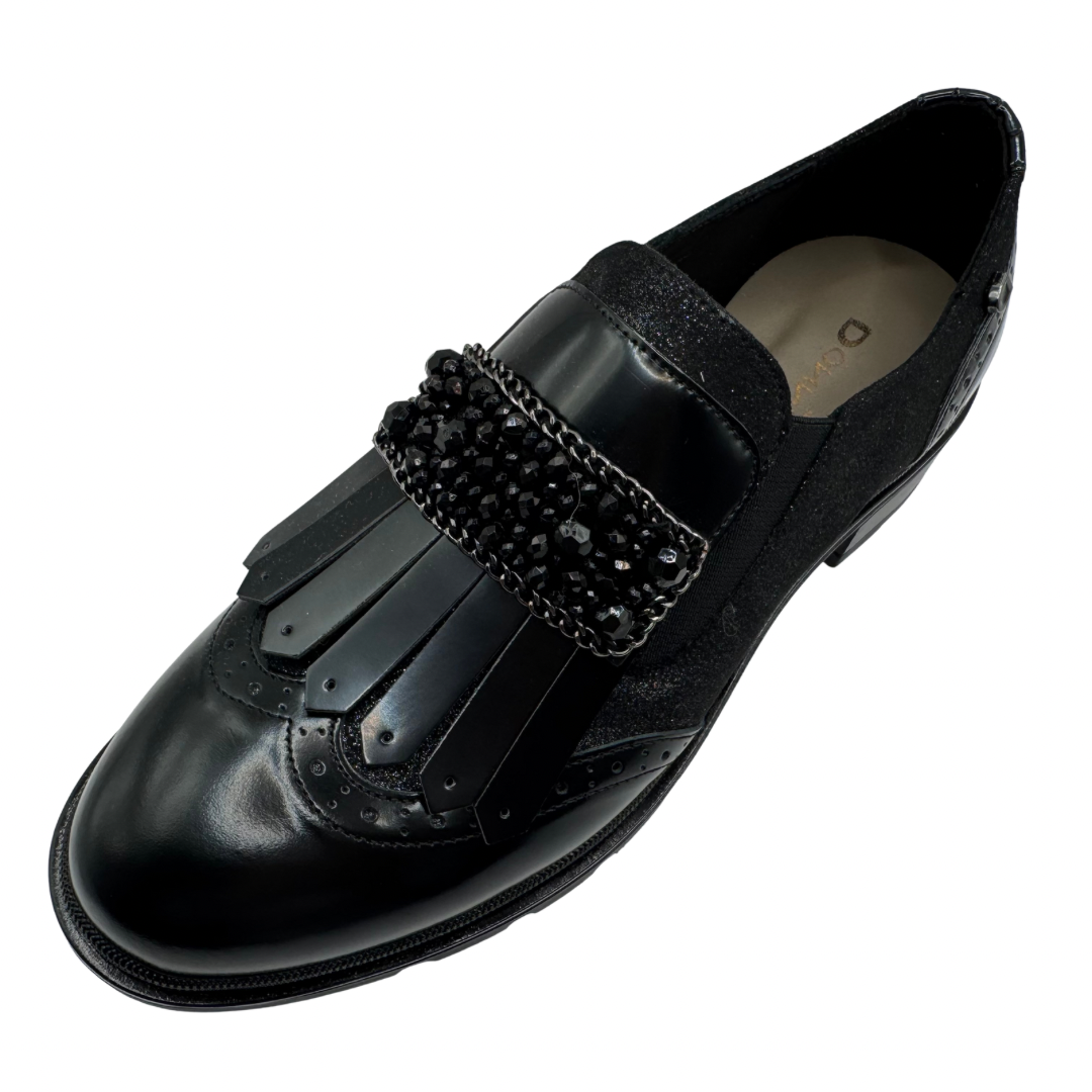 Donna Serena Black Loafers with Shimmer Detail