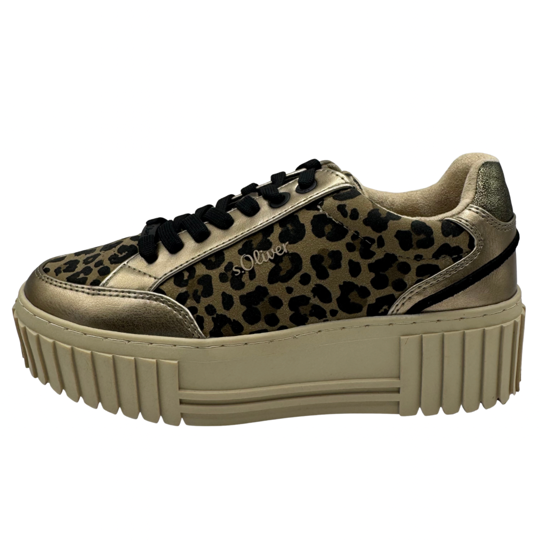 S Oliver Leopard Print Platform Trainers with Gold Detail