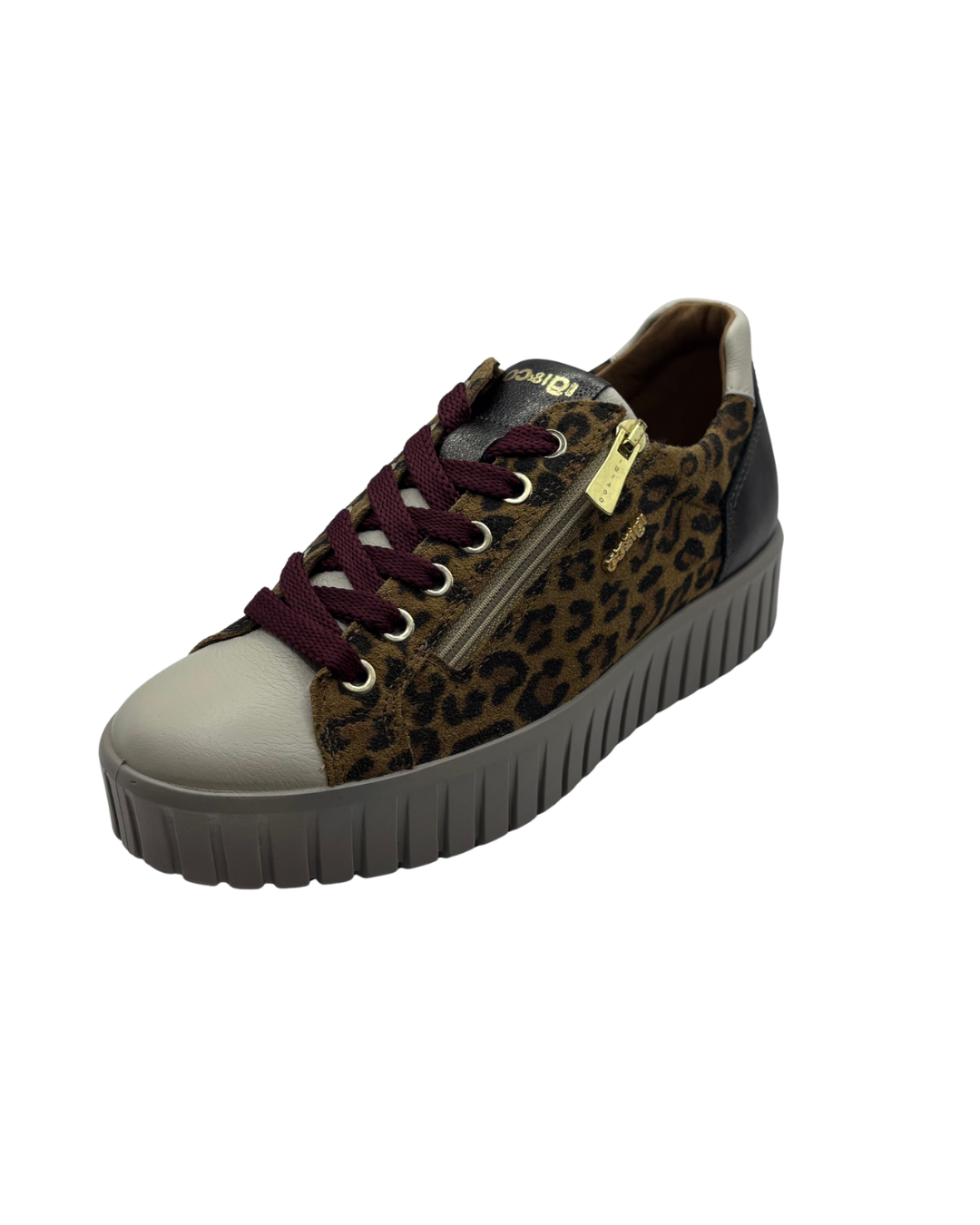 Igi &amp; Co Leopard Print Platform Trainer with Burgundy Laces
