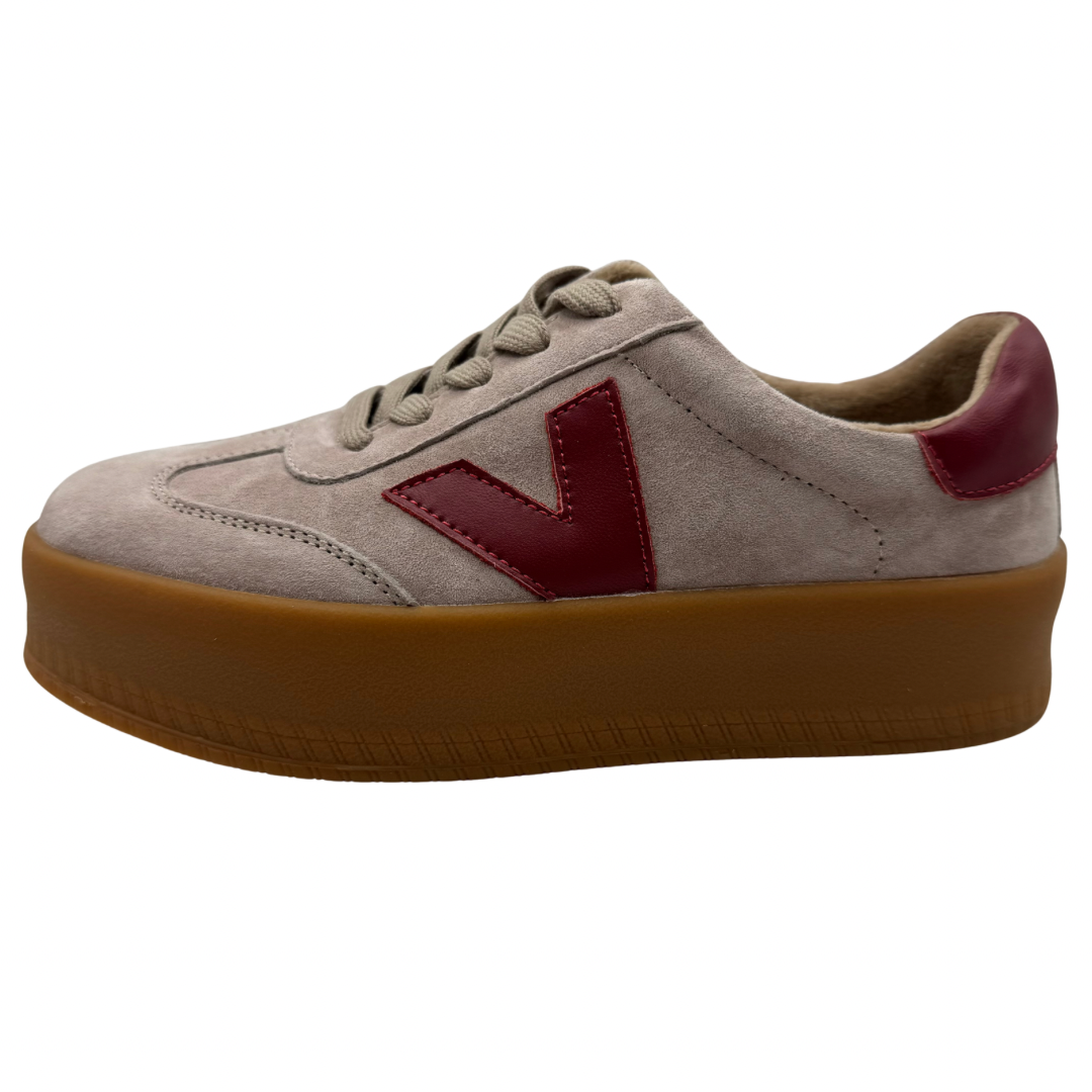 Drilleys Taupe &amp; Red Platform Trainers