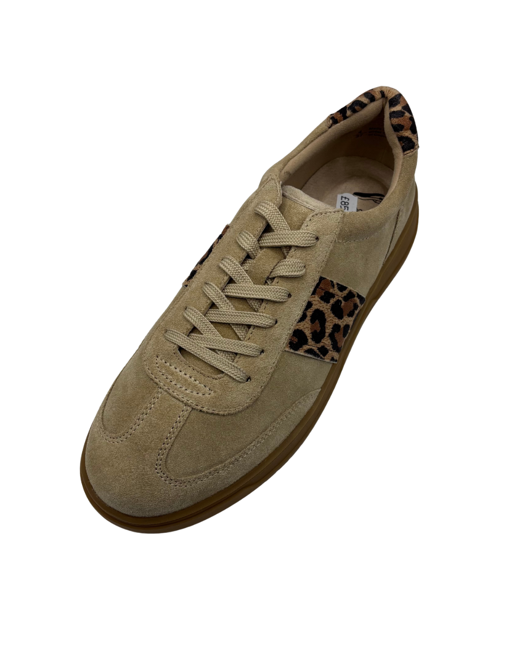 Caprice Beige Suede Trainer with Leopard Print Detail