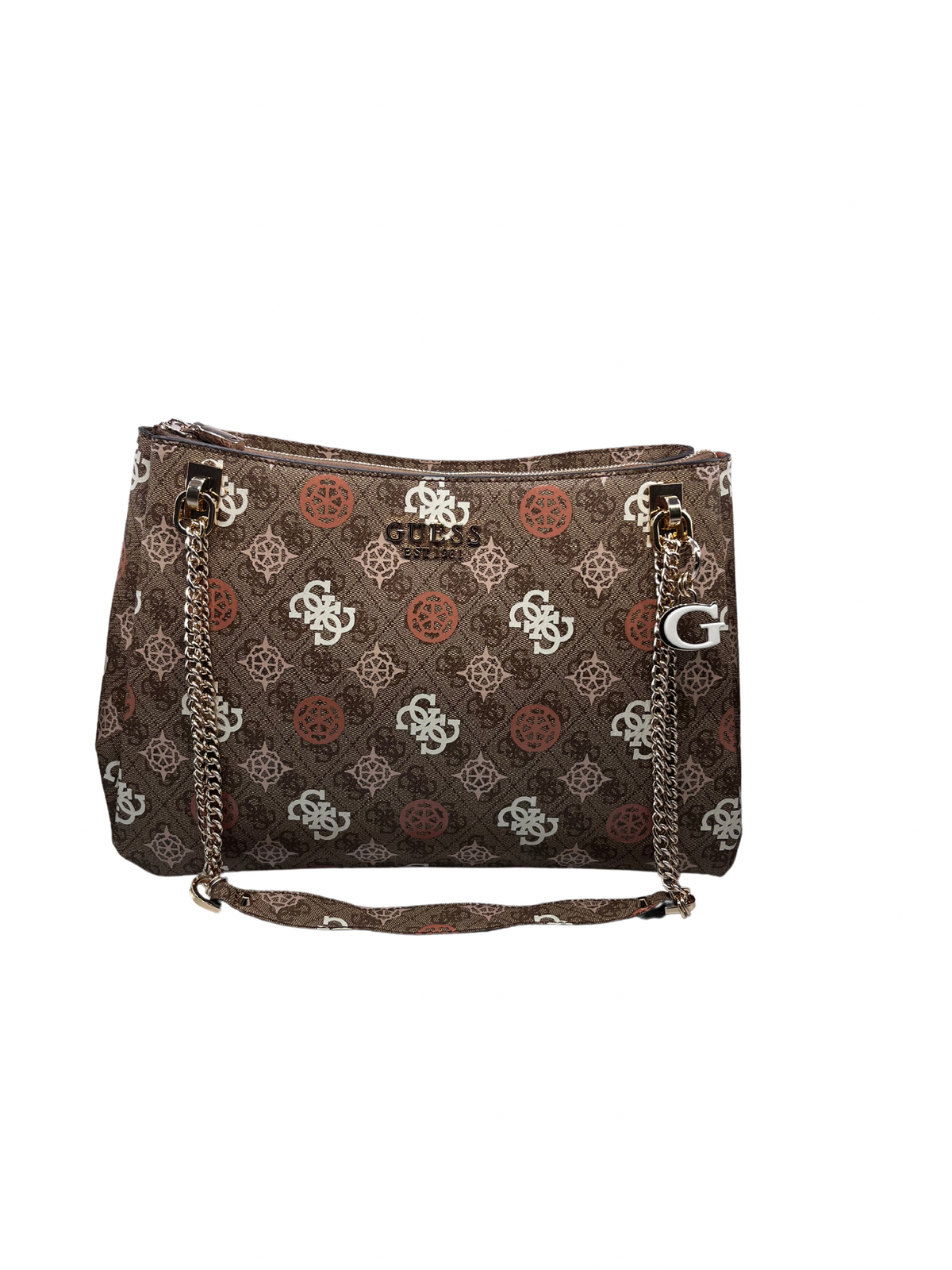 Guess Brown logo Handbag With Chain Strap (Medium)