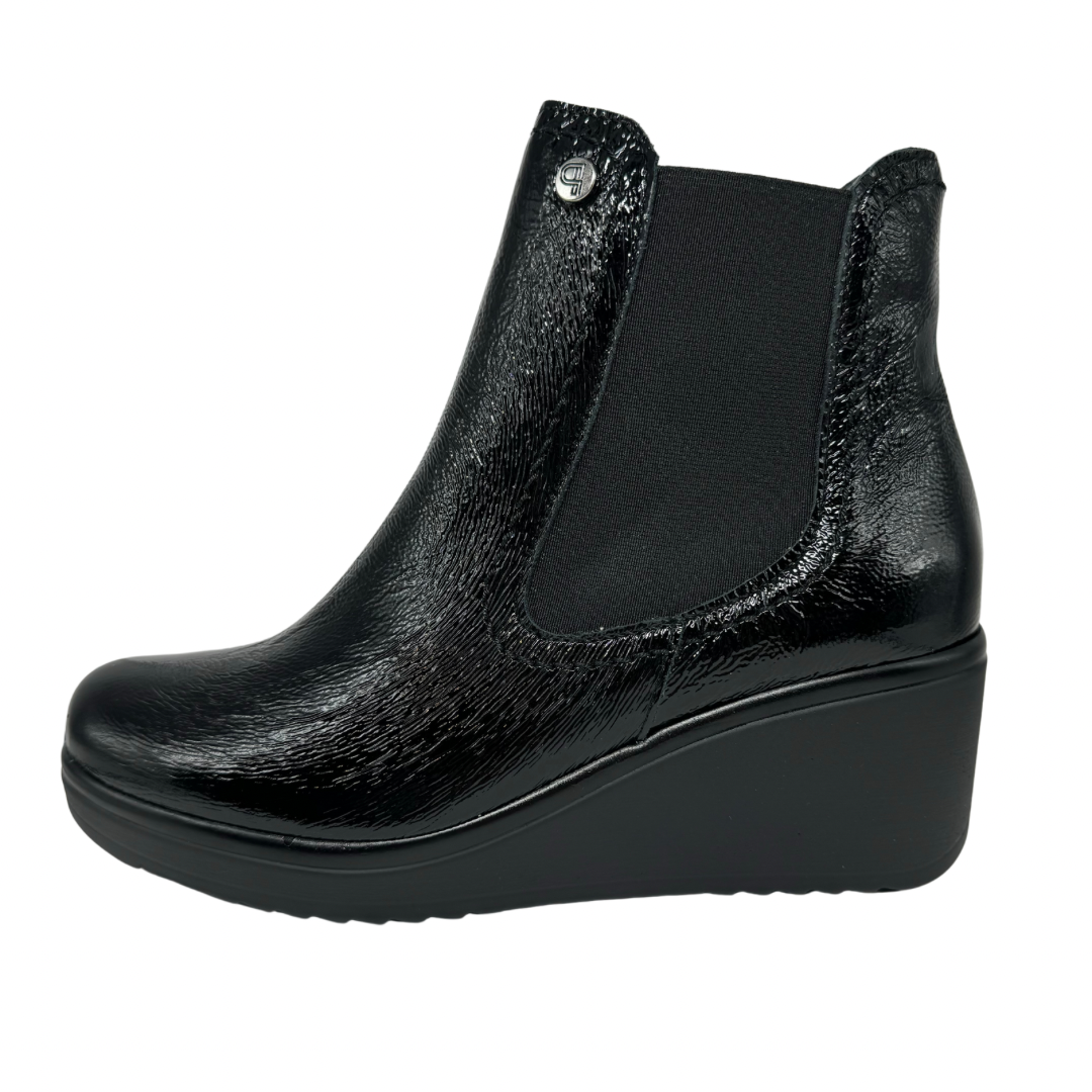 Pitillos Black Patent Wedge Boots