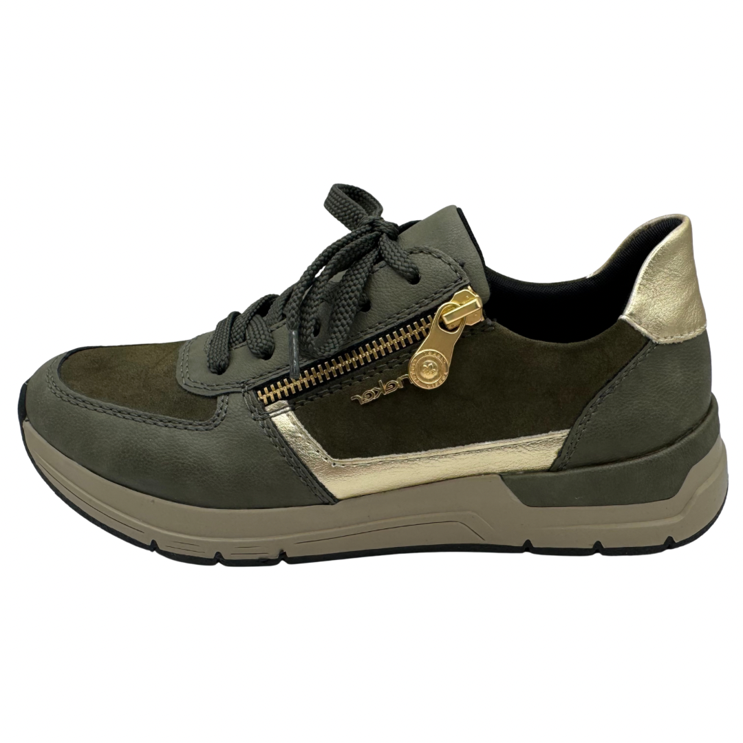 Rieker Green &amp; Gold Trainers with Side Zip