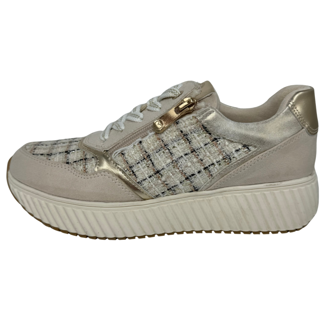 Marco Tozzi Cream and Tweed Trainers