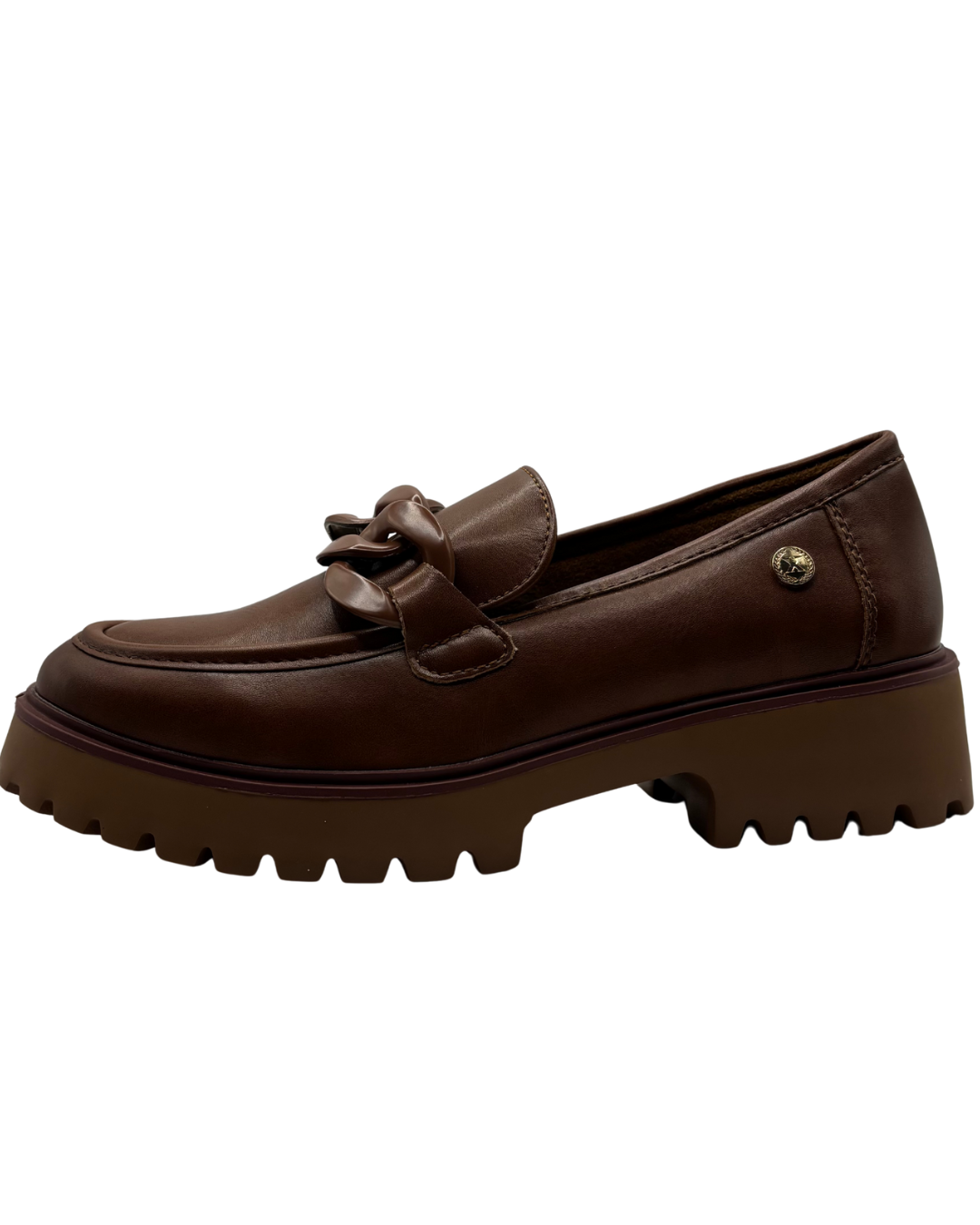 XTI Brown Platform Loafer with Buckle Detail