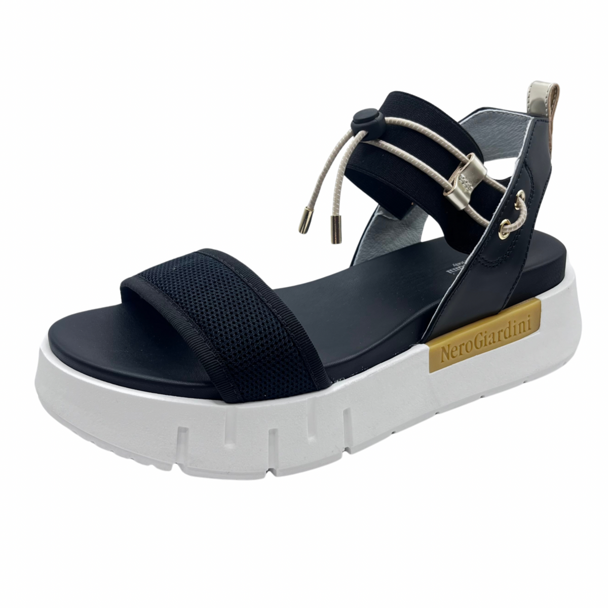 Nero Giardini Black Wedge Sandal With Gold Detail