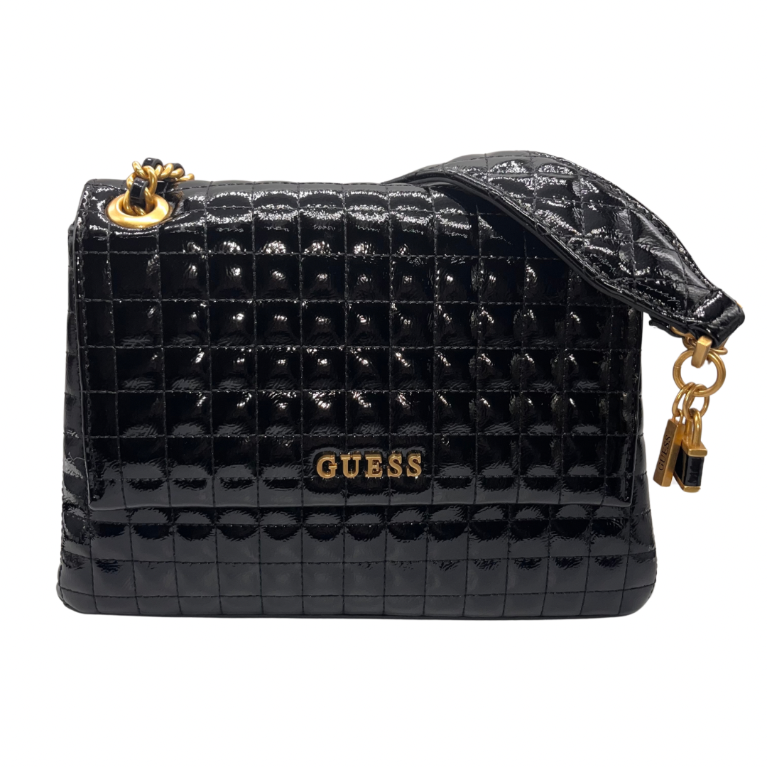 Guess Black Patent Quilted Crossbody Bag