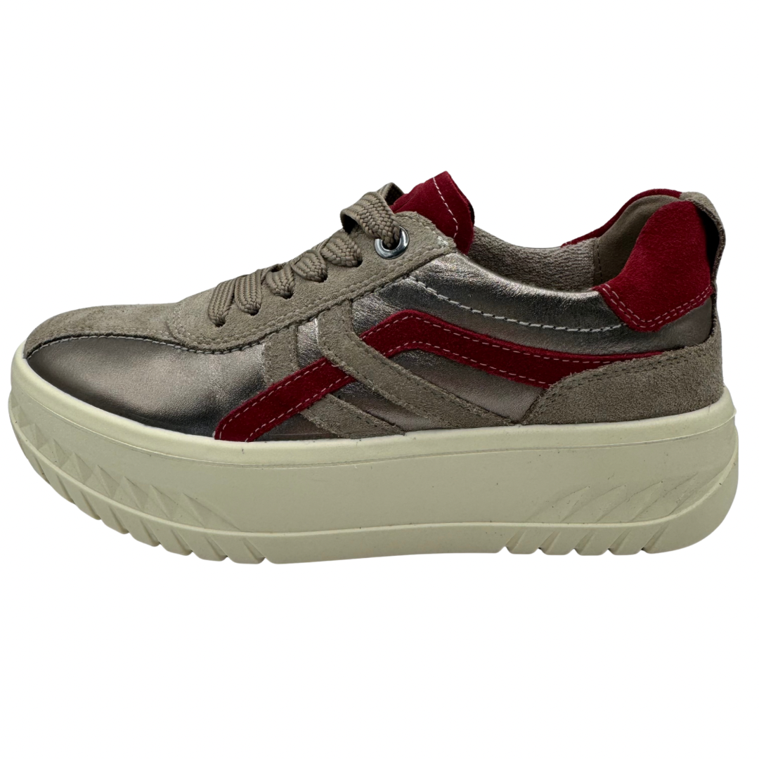Ara Taupe &amp; Red Platform Trainers